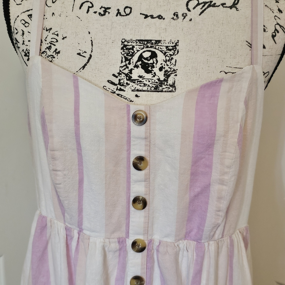 Torrid Striped Midi Linen Button-Front Dress - image 6